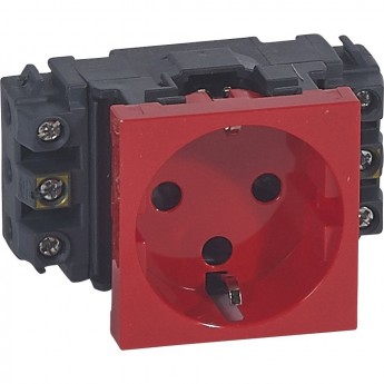 Розетка LEGRAND 2К+3 Программа Mosaic для монтажа на кабель-каналах с винтовыми зажимами с механической блокировкой красная