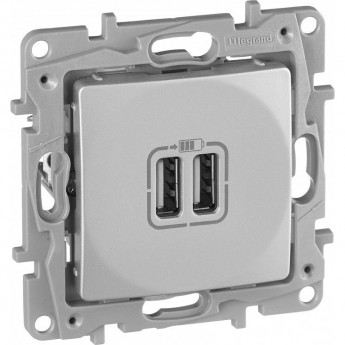 Зарядное устройство LEGRAND Etika с двумя USB-разьемами 240В/5В 2400мА алюминий Зарядное устройство LEGRAND Etika с двумя USB-разьемами 240В/5В 2400мА алюминий